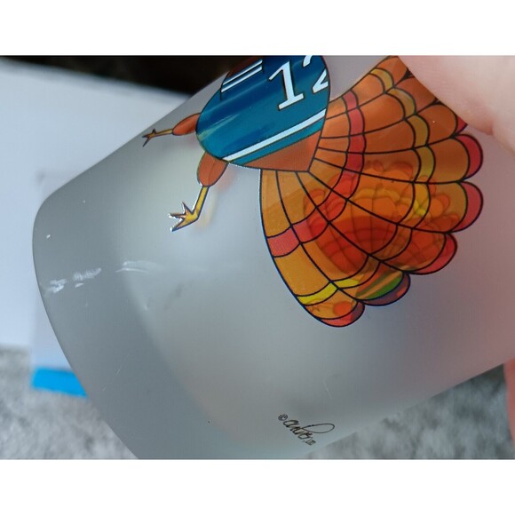 2 Culver Frosted Satin Old Fashioned Turkey Playing Football Glasses Tumblers - Picture 8 of 8